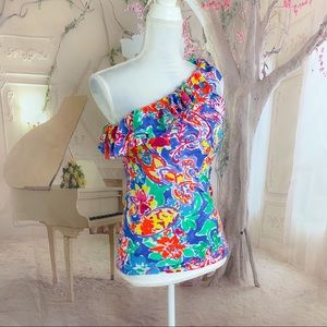 NEW Lauren Ralph Beach Royal Cold shoulder Ruffle